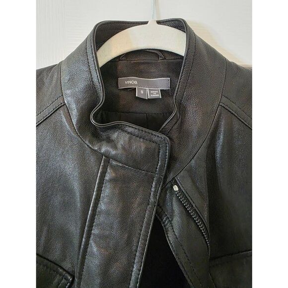 Vince Black Leather Jacket S - Picture 4 of 11